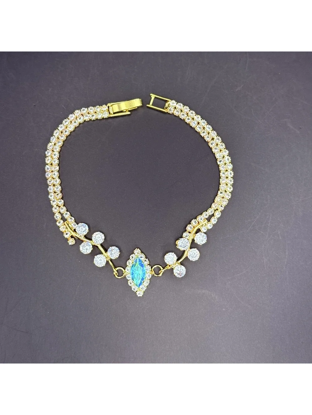 candy+clover elegant aqua marquise vine gold tone statement bracelet